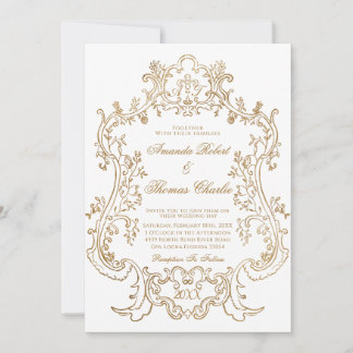 Viktorianische White and Gold Hochzeit Einladung