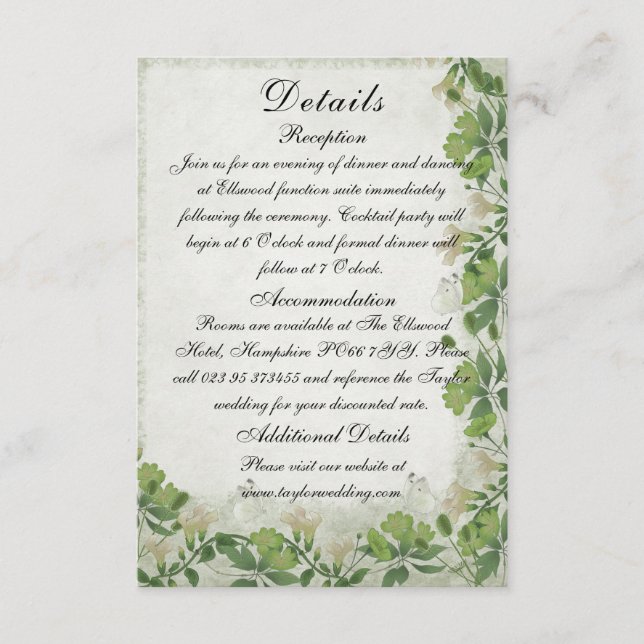 Viktorianische Wiese - Hochzeitszimmerkarte Begleitkarte (Vorderseite)