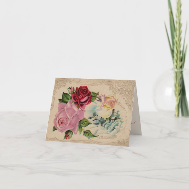 Viktorianische Winter-Rose Dankeschön Karte (Vorderseite)