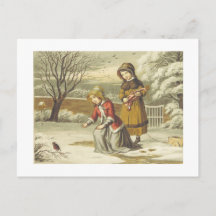 Viktorianische Winterkinder füttern Rotkehlchen (1