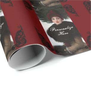 Viktorianische Winterporträt-Dame vintage Geschenkpapier