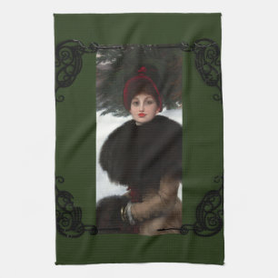Viktorianische Winterporträt-Dame vintage Geschirrtuch
