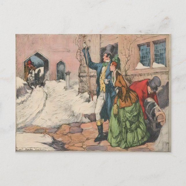 Viktorianische Winterstraßenszene Postkarte (Vorderseite)