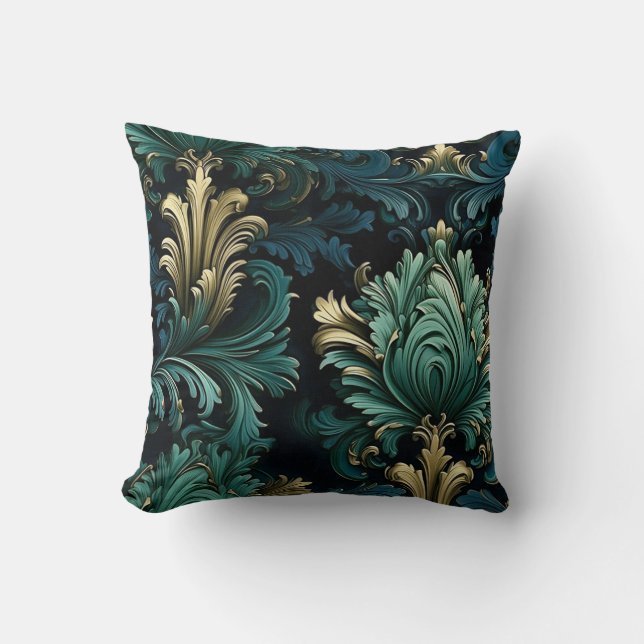 Viktorianische Zierformen tiefblau grün Kissen (Vorderseite)