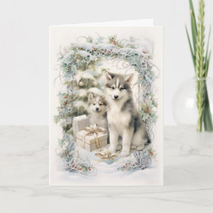 Viktorianischer Alaskan Malamute Welpe Weihnachten