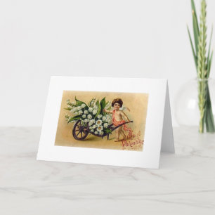 Viktorianischer Amor mit Karte Blumenvalentines
