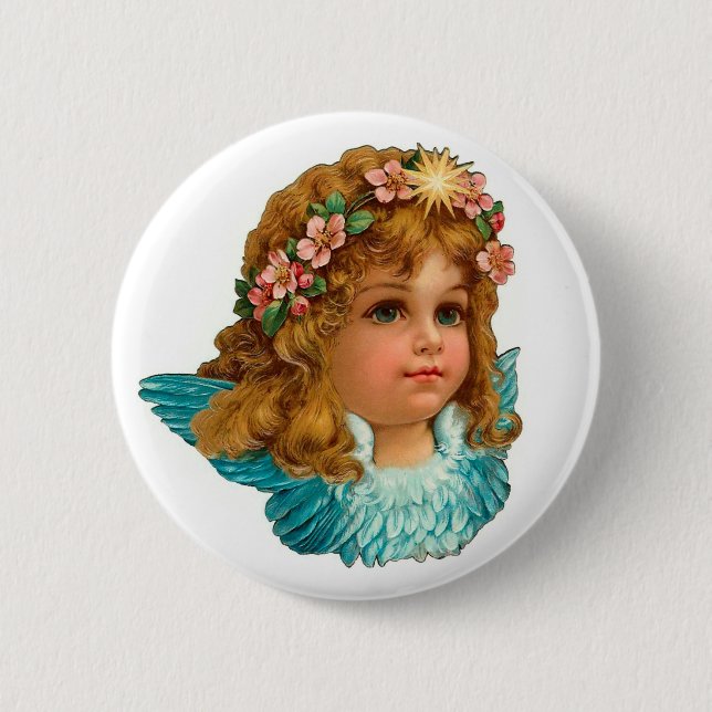 Viktorianischer Angel Vintager Blumenoster Button (Vorderseite)