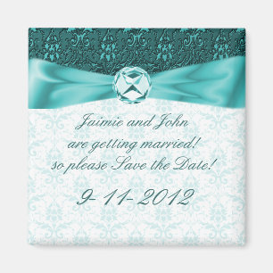 Viktorianischer aquamariner Damast-Save the Date Magnet