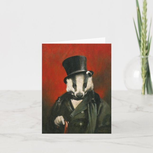 Viktorianischer Badger in der Top-Hat-Grußkarte Karte (Vorderseite)