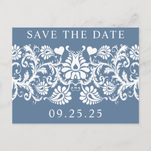 Viktorianischer BlumenFrench Blue Damask Save the  Ankündigungspostkarte