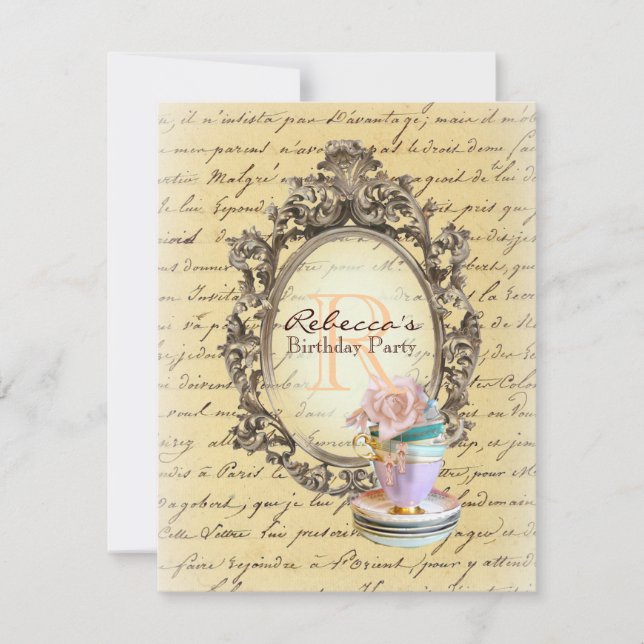 viktorianischer Blumenkuchen englisches Tee-Party Einladung (Vorderseite)