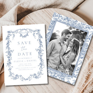 Viktorianischer Blumiger Staubblauer Foto Französi Save The Date