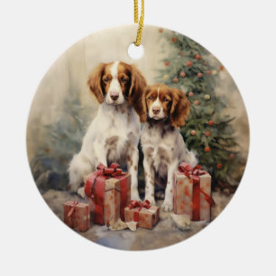 Viktorianischer Brittany Spaniel Welpe Weihnachten Keramik Ornament