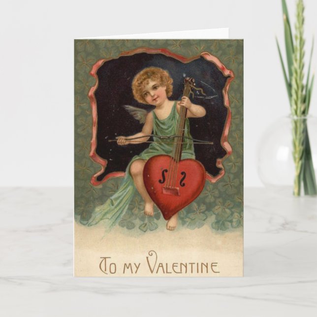 Viktorianischer Cello, der Karte Amorvalentines (Vorderseite)