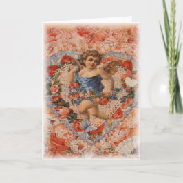 Viktorianischer Cherub mit Herz und Spitze Feiertagskarte