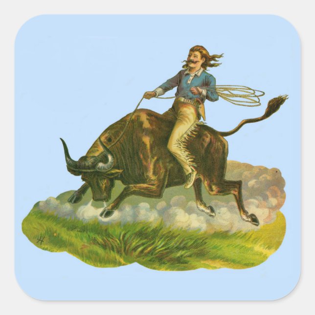 Viktorianischer Cowboy-Bulle Quadratischer Aufkleber (Vorderseite)
