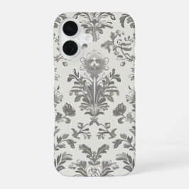 Viktorianischer Damast Blumenmuster Weiß Vintage iPhone 16 Hülle