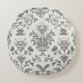 Viktorianischer Damast Blumenmuster Weiß Vintage Rundes Kissen