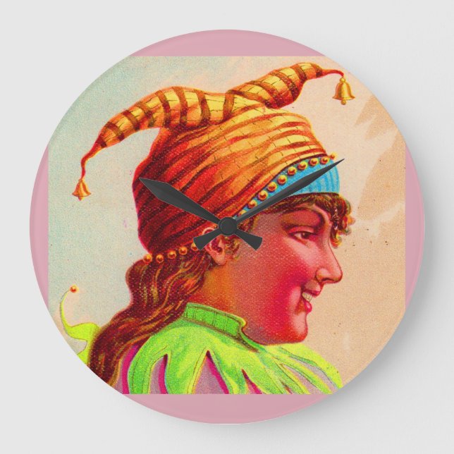 Viktorianischer Damenjester Große Wanduhr (Vorderseite)