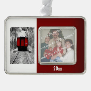 Viktorianischer Dampfzug Red Caboose Ornament Rahmen-Ornament Silber
