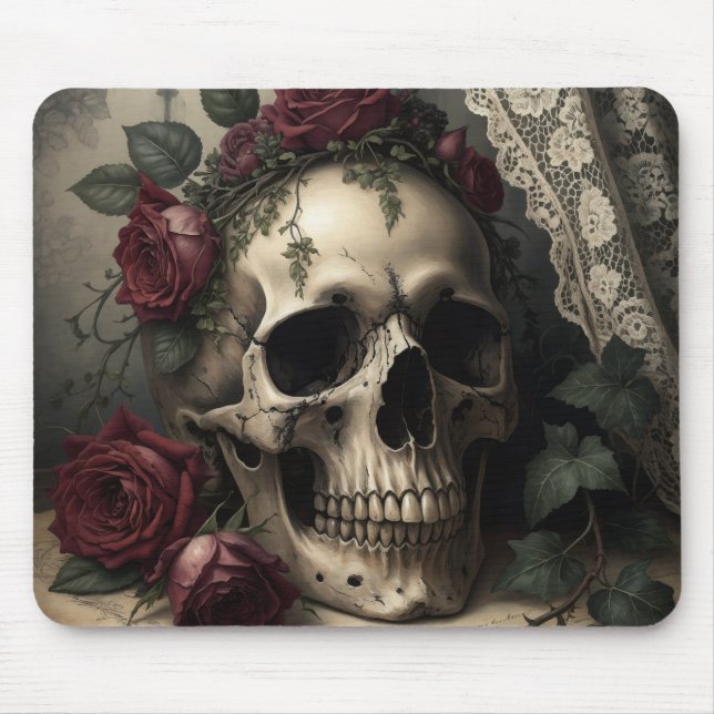 Viktorianischer Dark Academia Gothic-Totenkopf mit Mousepad (Vorne)