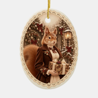 Viktorianischer Eichhörnchen-Weihnachtsgeschenk-Or Keramik Ornament
