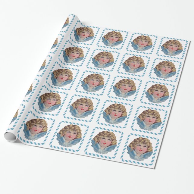 Viktorianischer Engel Blau Geschenkpapier (Ungerollt)