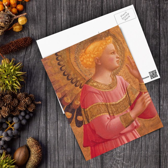 Viktorianischer Engel in rosa Postkarte (Holy Christian angel in pink golden halo on postcard.)