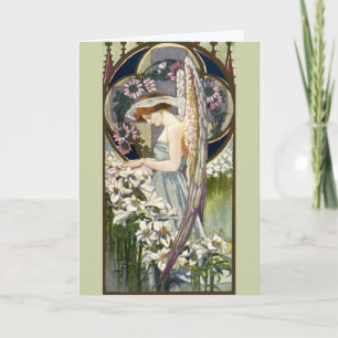 Viktorianischer Engel und Vintage Osterlilie Blume Karte