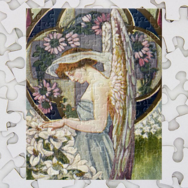 Viktorianischer Engel und Vintage Osterlilie Blume Puzzle (Von Creator hochgeladen)