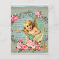 Viktorianischer Engel Vintag blaue Rose rosa antik