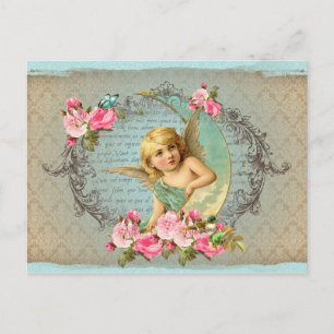 Viktorianischer Engel vintage blaue Rose rosa anti Postkarte