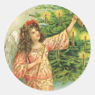 Viktorianischer Engel Weihnachtssticker Runder Aufkleber