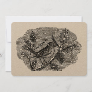 Viktorianischer Era Bird auf Holly Berry Zweig in  Feiertagskarte