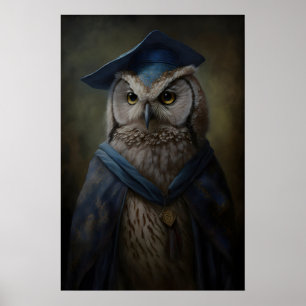 Viktorianischer Eulen-Zauberer-Kunstprint Gelehrte Poster