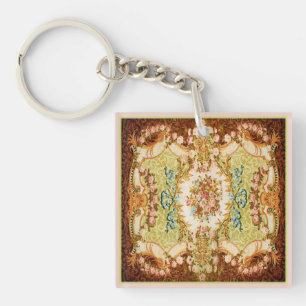 Viktorianischer floraler Teppich mit braunem Rosa Schlüsselanhänger