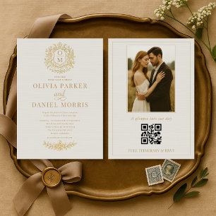 Viktorianischer Foto-QR-Code Floral Elegante Hochz Einladung