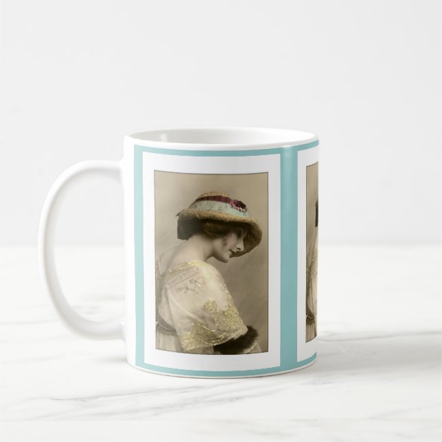 Viktorianischer Frauenhut Perlenkleid Kaffeetasse (Links)