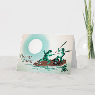 Viktorianischer Frosch Fight Weihnachtskarte Feiertagskarte