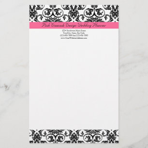 Viktorianischer Fuchsienrosa und weißer Damast Briefpapier