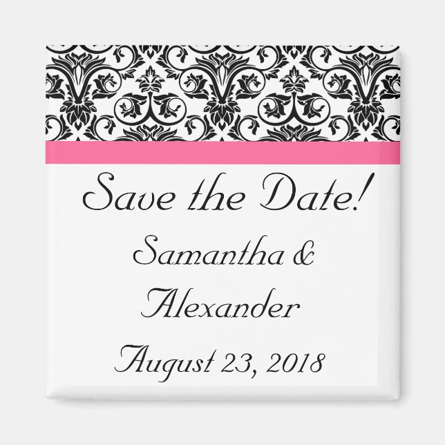 Viktorianischer Fuchsienrosa und weißer Damast Magnet (Vorne)