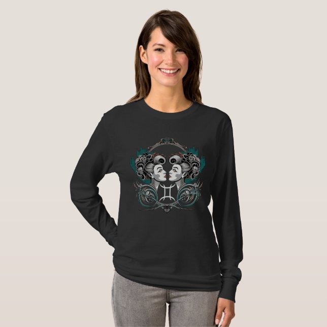 Viktorianischer Gemini Gothic Long Sleeve T - Shir T-Shirt (Vorne ganz)