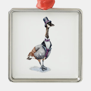 Viktorianischer Gentleman Goose in einem Top Hat Ornament Aus Metall