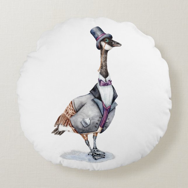 Viktorianischer Gentleman Goose in einem Top Hat Rundes Kissen (Vorderseite)