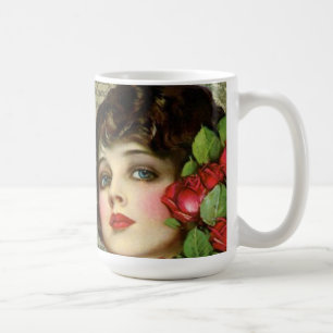 Viktorianischer Glamour Girl mit Rote Rose Kaffeetasse