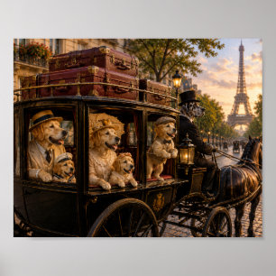 Viktorianischer Golden Retriever Familien-Kutschen Poster