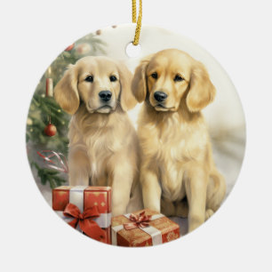 Viktorianischer Golden Retriever Welpe Weihnachten Keramik Ornament