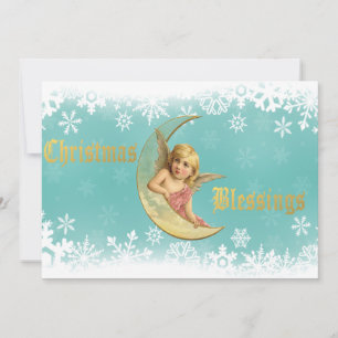 Viktorianischer goldener Mond-Engel-Weihnachten Feiertagskarte