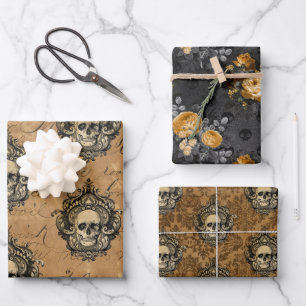 Viktorianischer Gothic Glam Skull and Damask Geschenkpapier Set