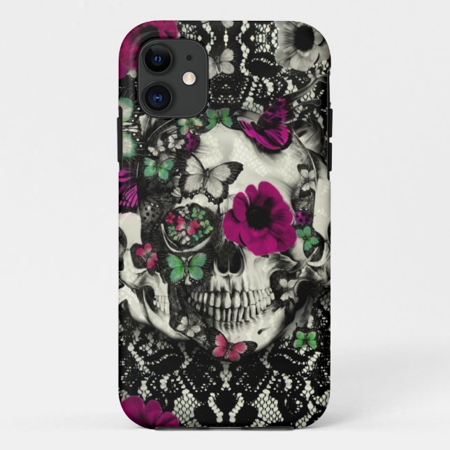 Viktorianischer gotischer Spitzeschädel mit rosa Case-Mate iPhone Hülle (Rückseite)